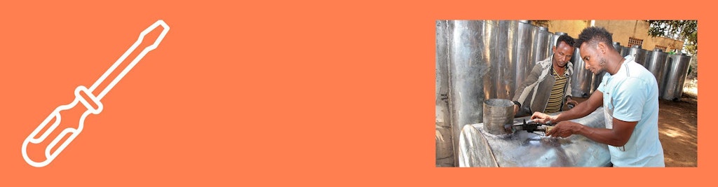 Youth artisans (SMEs) fabricating metal silos in Debub Achefer, Amhara Region, Ethiopia